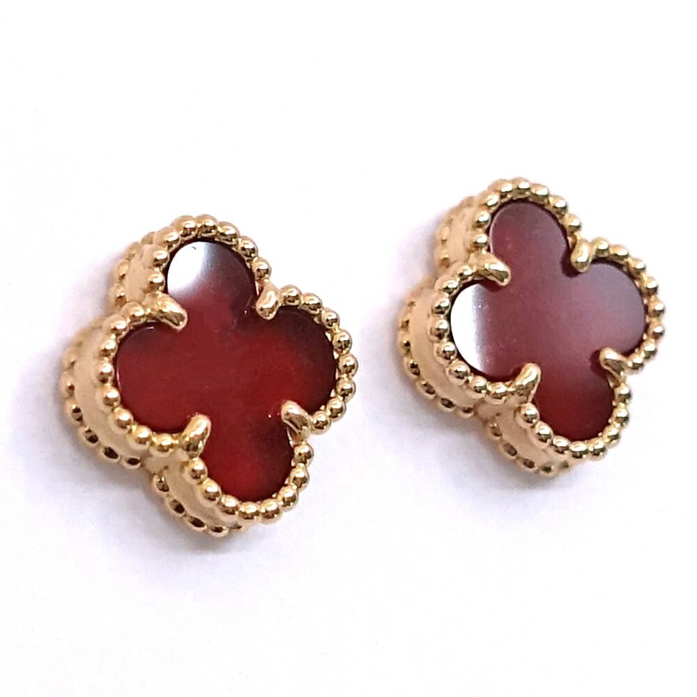 Van Cleef & Arpels 18k Pink Gold Sweet Alhambra Carnellian Earrings — view 2