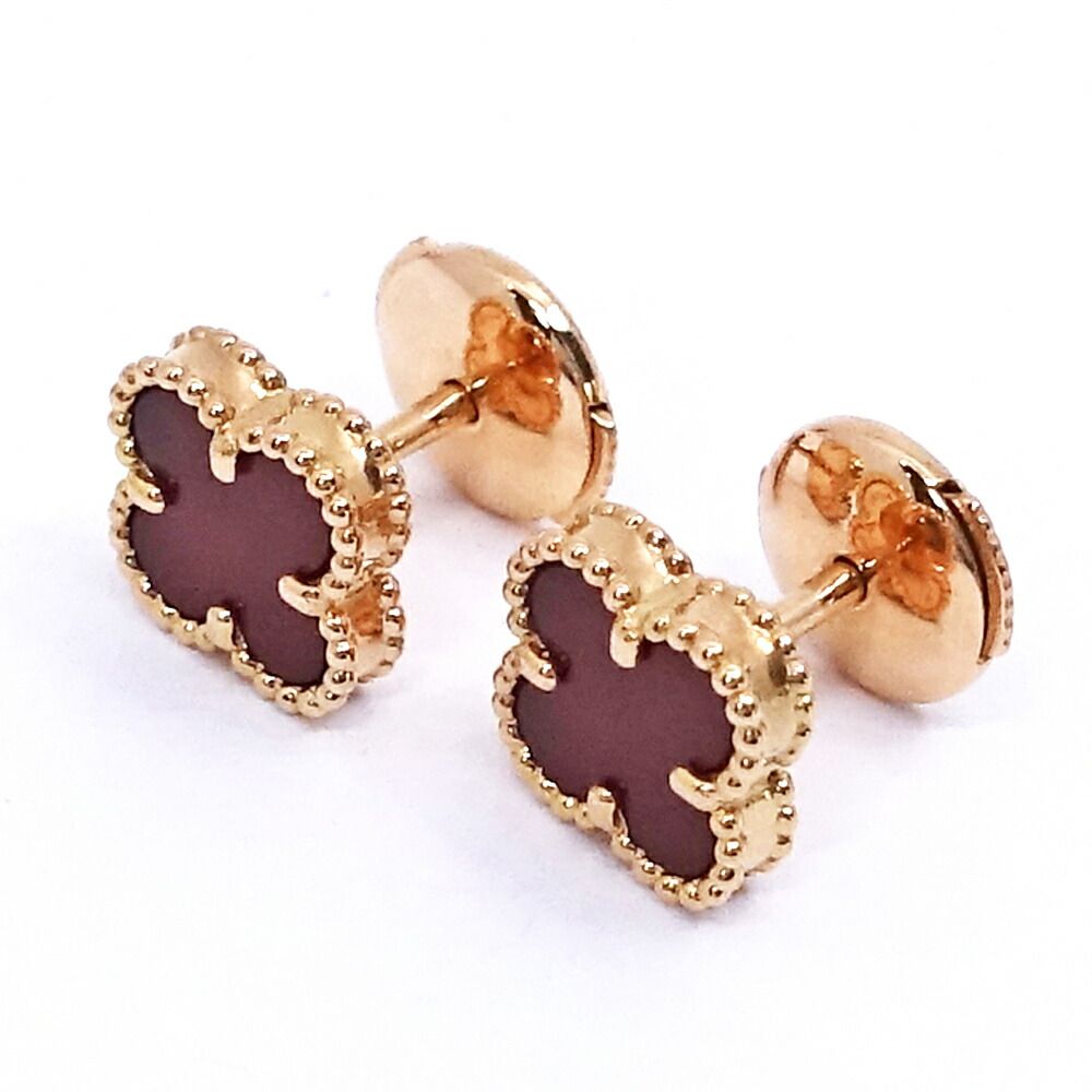Van Cleef & Arpels 18k Pink Gold Sweet Alhambra Carnellian Earrings — view 9
