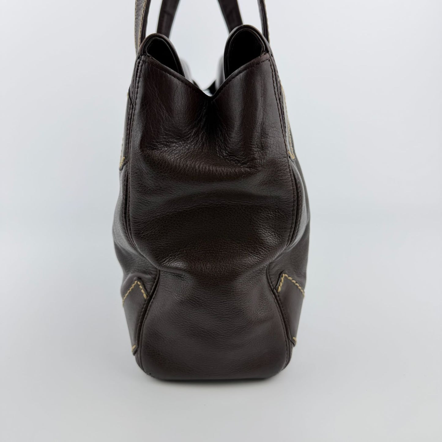 Chanel CC Logo Jumbo CC Tote Shoulder Bag Brown Leather Vintage — view 5