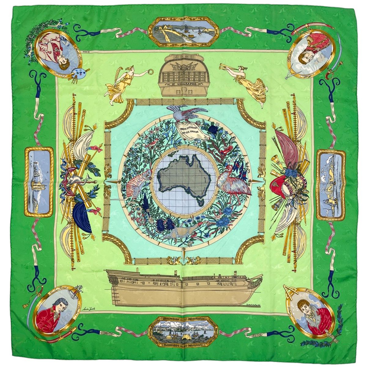 Hermes Carre 90 Orbis Australis Dulces Exuviae Australia Pattern Map Scarf Silk