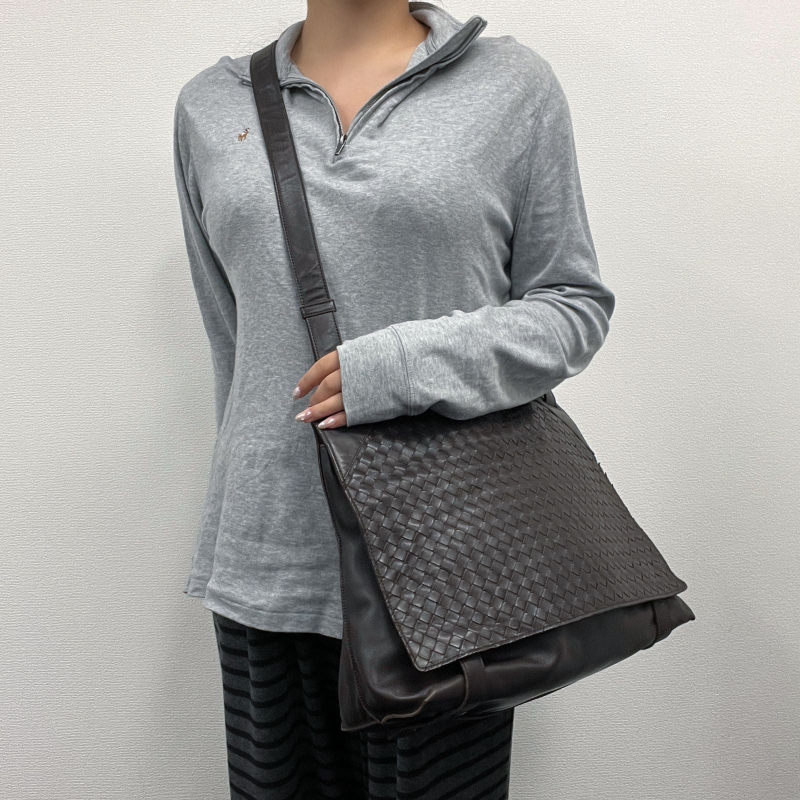 Bottega Veneta Intrecciato Shoulder Bag Crossbody Brown Leather Vintage