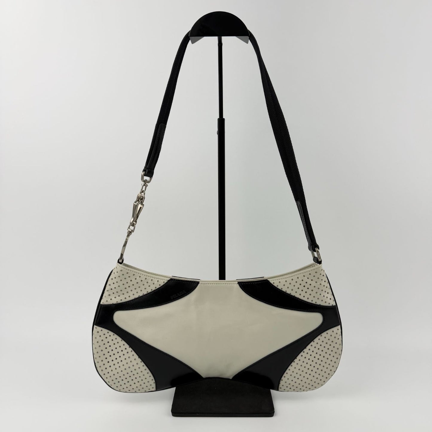 Prada Shoulder Bag Black White Leather Vintage — view 3
