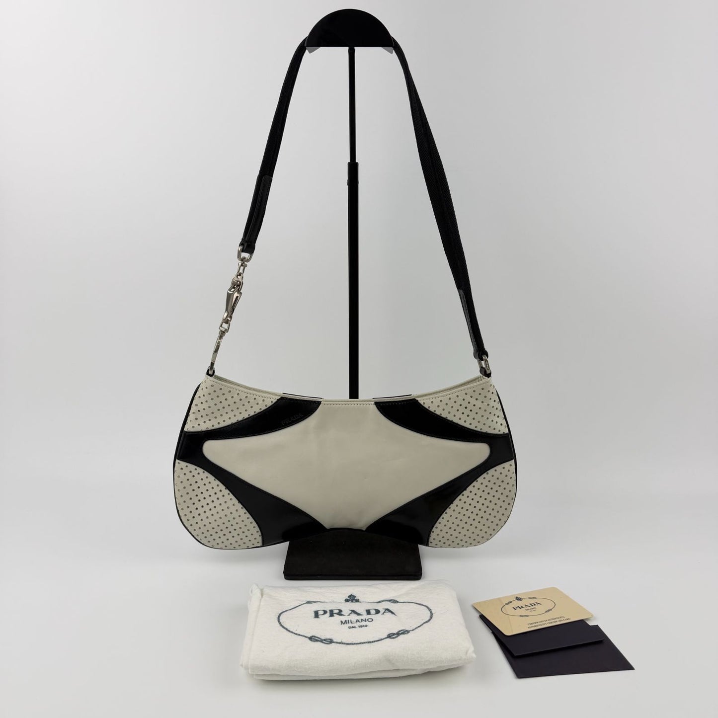 Prada Shoulder Bag Black White Leather Vintage — view 2
