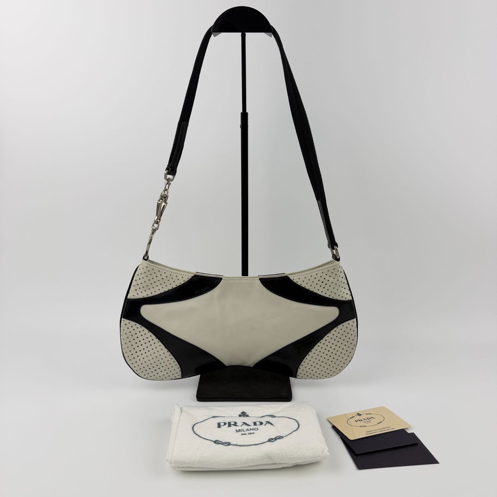 Prada Shoulder Bag Black White Leather Vintage — view 2