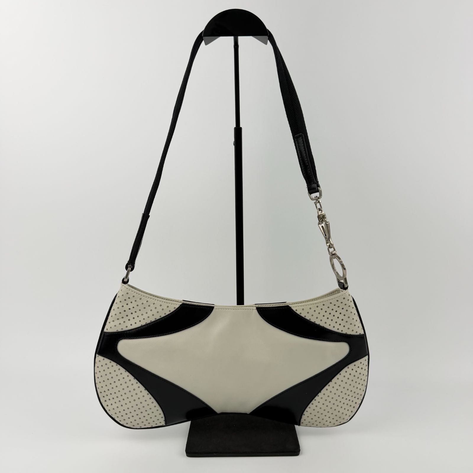 Prada Shoulder Bag Black White Leather Vintage — view 4