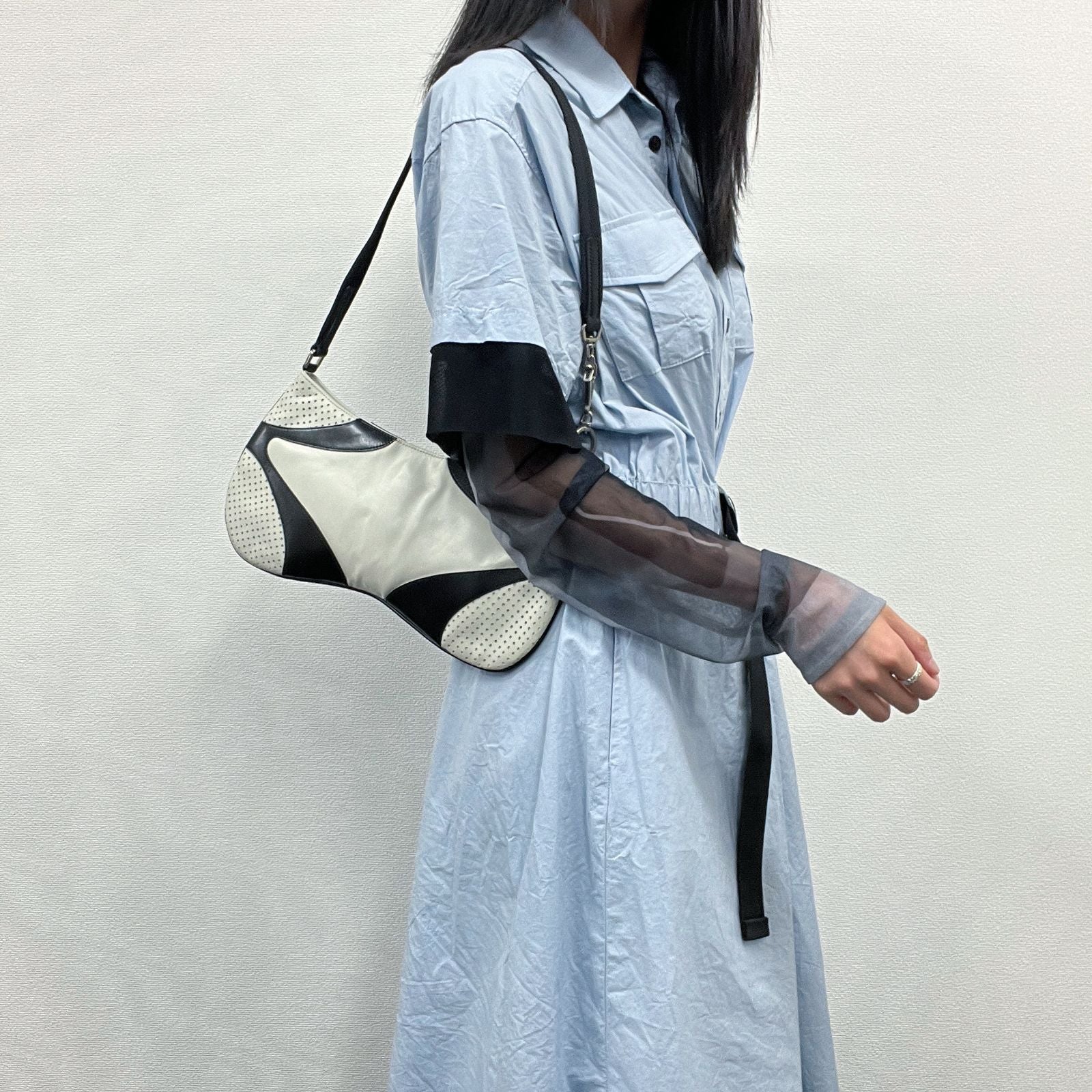 Prada Shoulder Bag Black White Leather Vintage