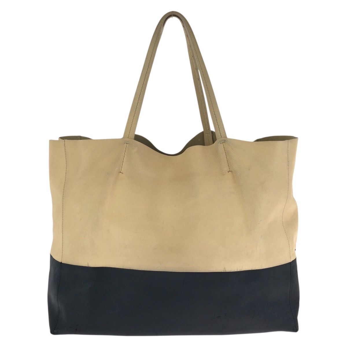 Celine Horizontal Cabas Bicolor Beige Black Gold Leather Tote Shoulder — view 2