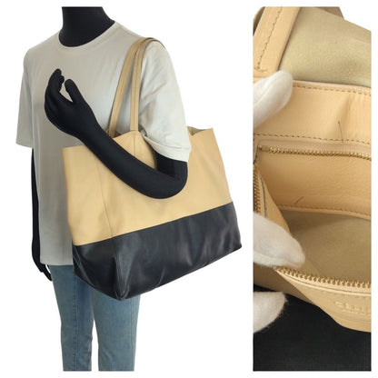 Celine Horizontal Cabas Bicolor Beige Black Gold Leather Tote Shoulder — view 7