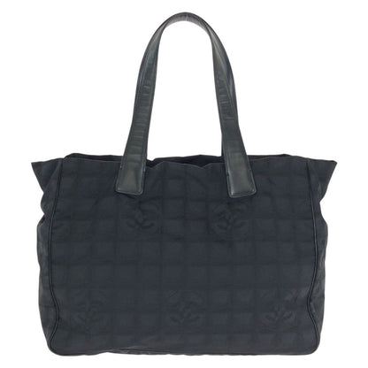Chanel Vintage New Travel Line MM CC Logo Black Gold Nylon Leather Tote