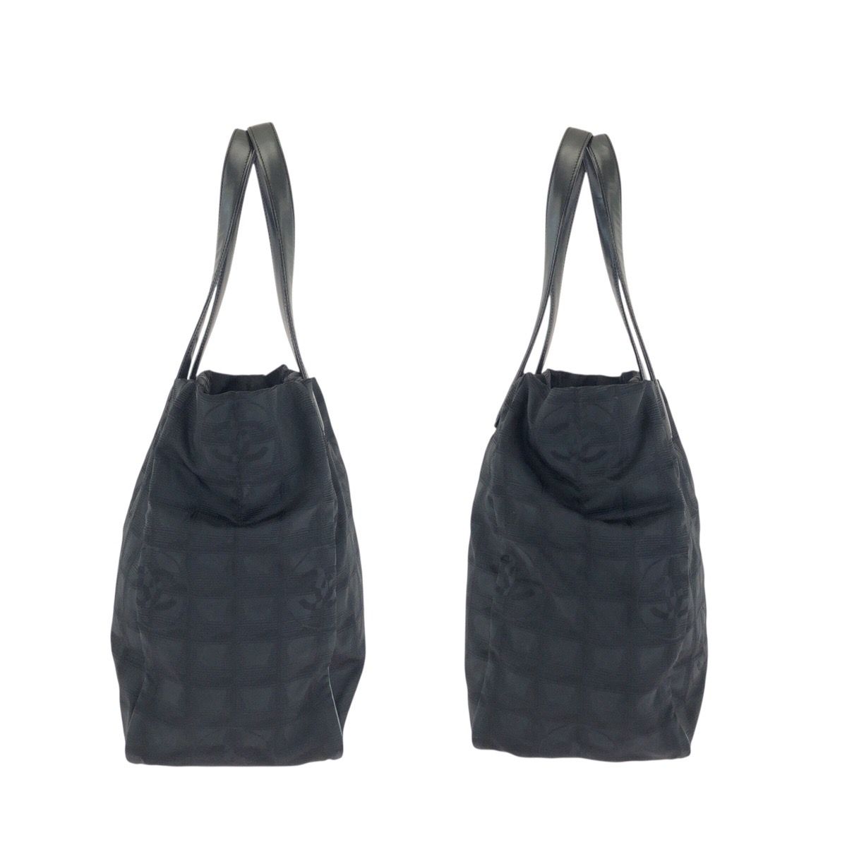 Chanel Vintage New Travel Line MM CC Logo Black Gold Nylon Leather Tote — view 8