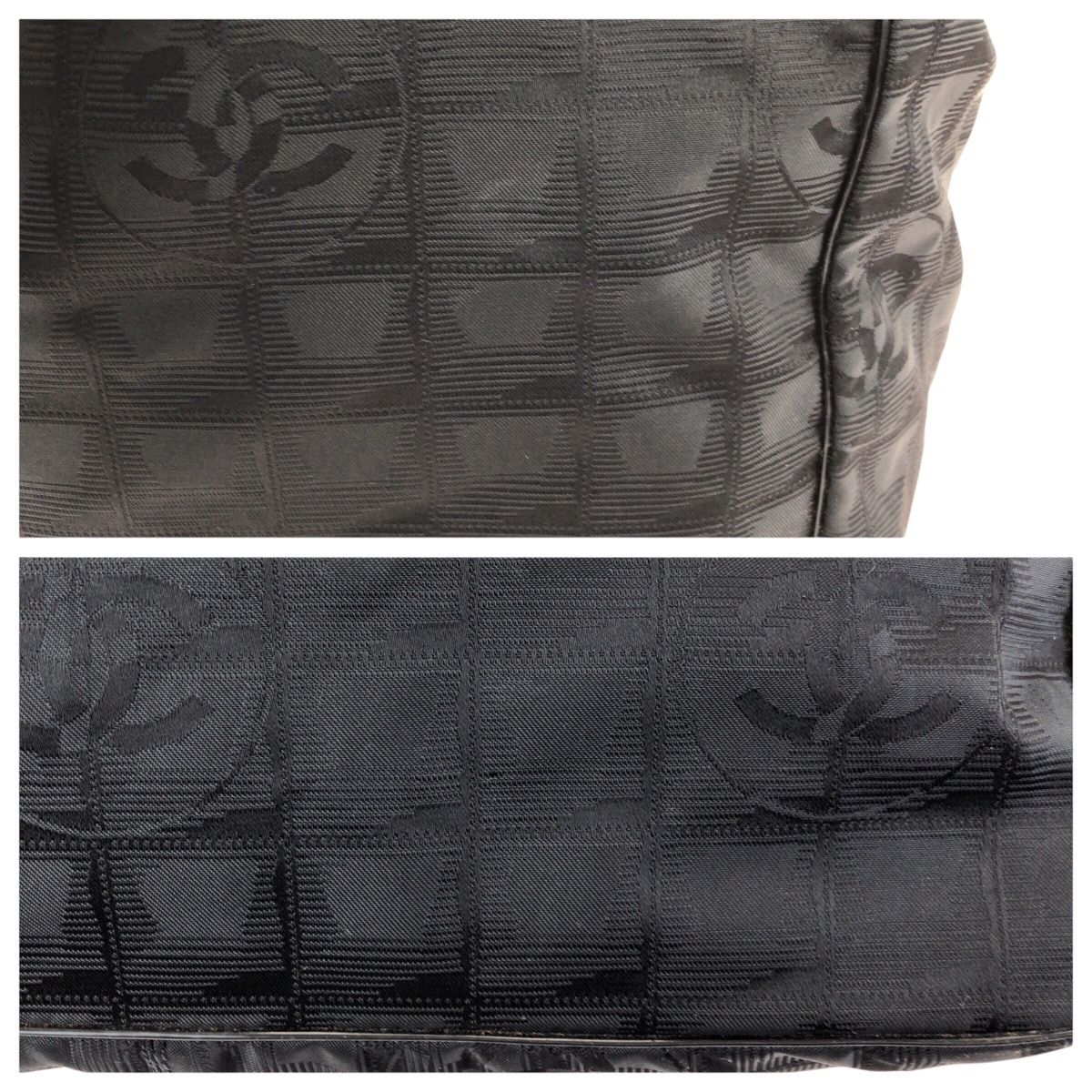 Chanel Vintage New Travel Line MM CC Logo Black Gold Nylon Leather Tote — view 5