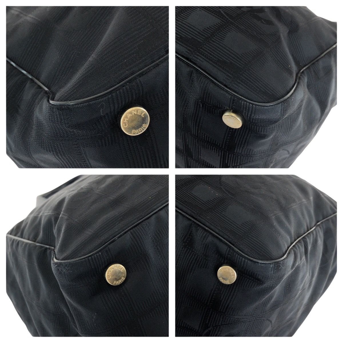 Chanel Vintage New Travel Line MM CC Logo Black Gold Nylon Leather Tote — view 3