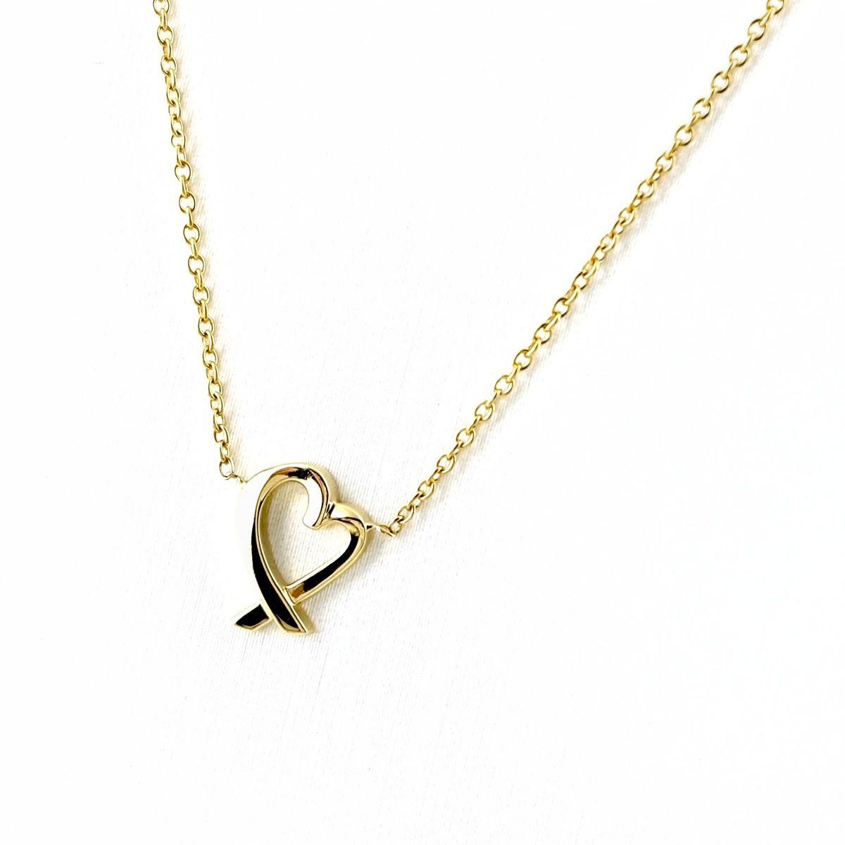 Tiffany & Co Rubbing Heart Necklace YG Yellow Gold Pendant Elsa Peretti 750