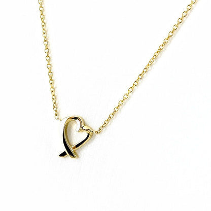 Tiffany & Co Rubbing Heart Necklace YG Yellow Gold Pendant Elsa Peretti 750