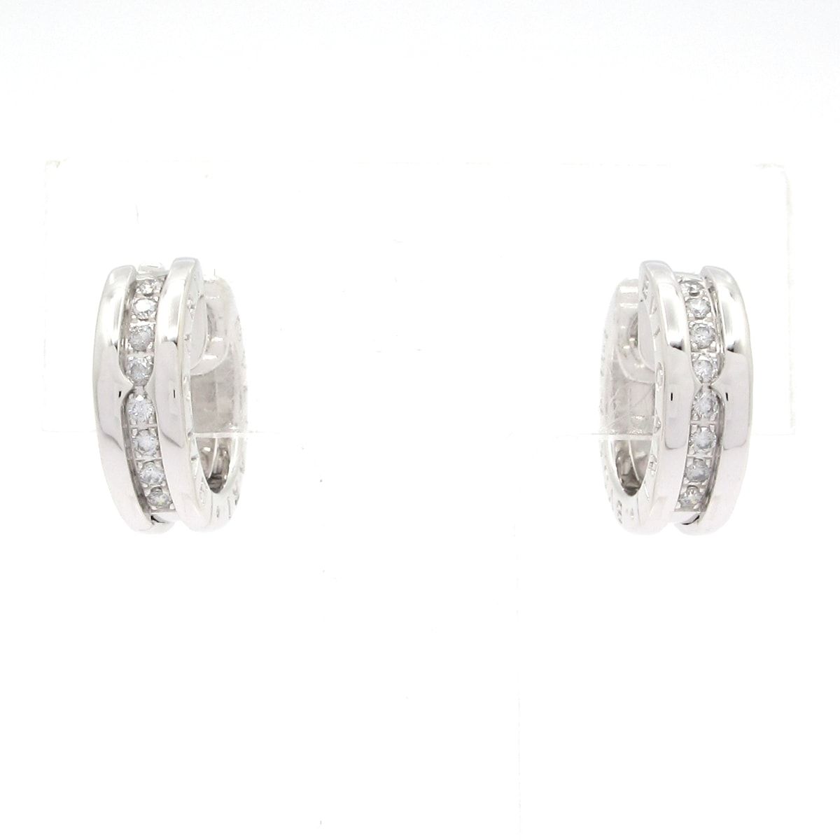 Bvlgari Earrings 18k White Gold Diamond on One Side