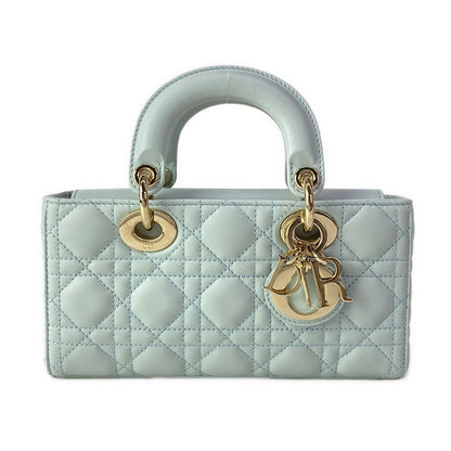 Dior Handbag Lady D-joy Bag Small Light Blue Gold Lambskin