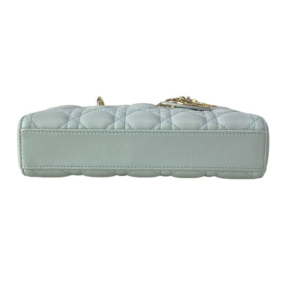 Dior Handbag Lady D-joy Bag Small Light Blue Gold Lambskin — view 5