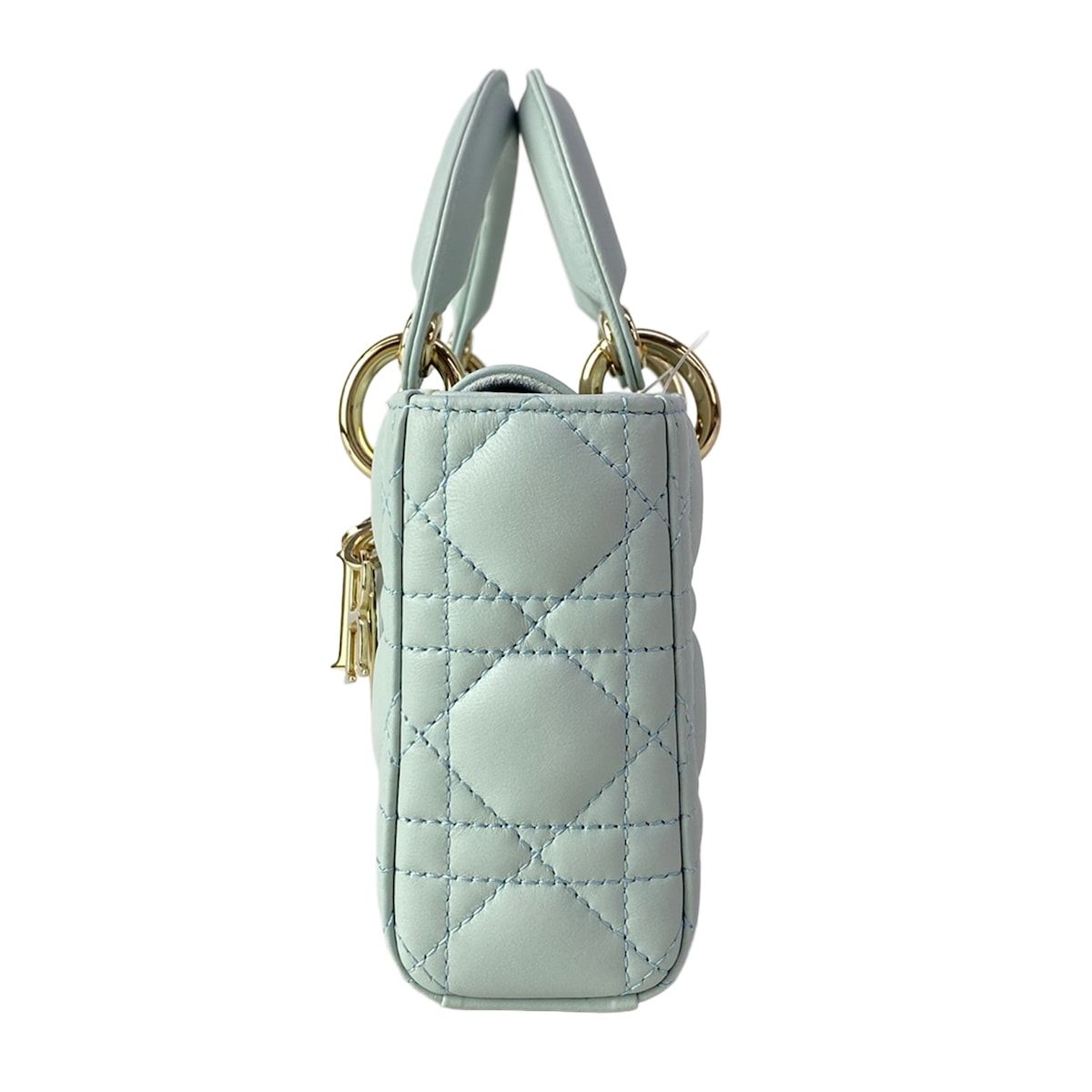 Dior Handbag Lady D-joy Bag Small Light Blue Gold Lambskin — view 4