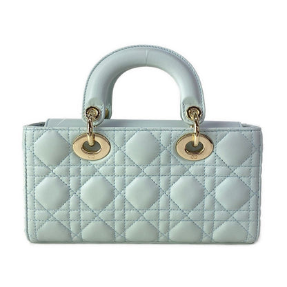 Dior Handbag Lady D-joy Bag Small Light Blue Gold Lambskin — view 3