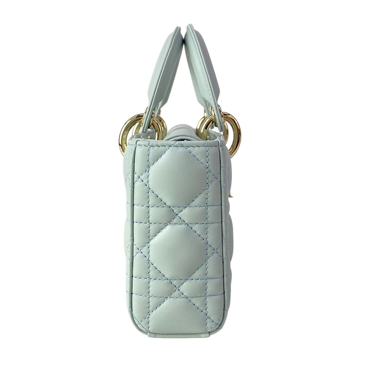 Dior Handbag Lady D-joy Bag Small Light Blue Gold Lambskin — view 2