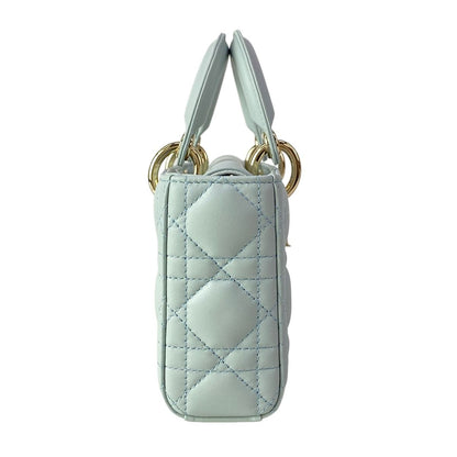 Dior Handbag Lady D-joy Bag Small Light Blue Gold Lambskin — view 2
