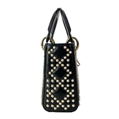 Dior Lady Mini Bag Black Ivory Leather — view 2