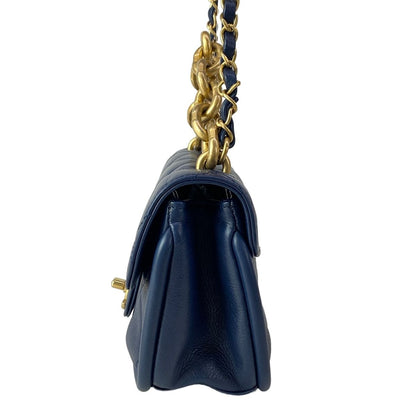 Chanel Shoulder Bag Quilted Half Moon Navy Chain Matte Togo Metal — view 4