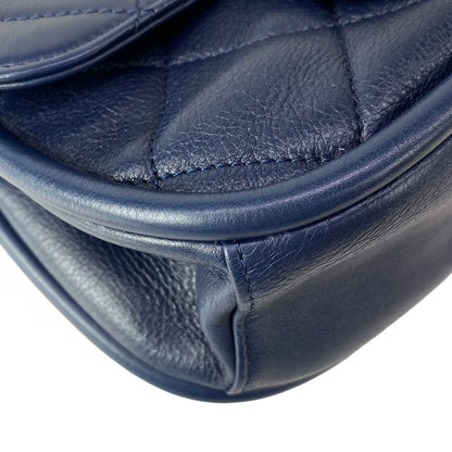 Chanel Shoulder Bag Quilted Half Moon Navy Chain Matte Togo Metal — view 6