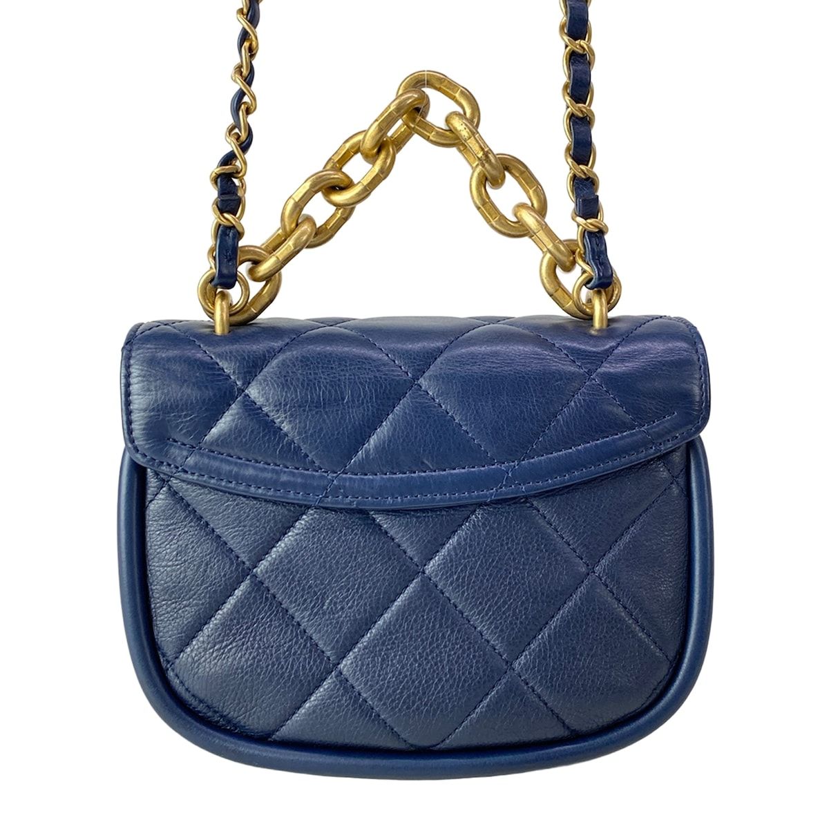 Chanel Shoulder Bag Quilted Half Moon Navy Chain Matte Togo Metal — view 3