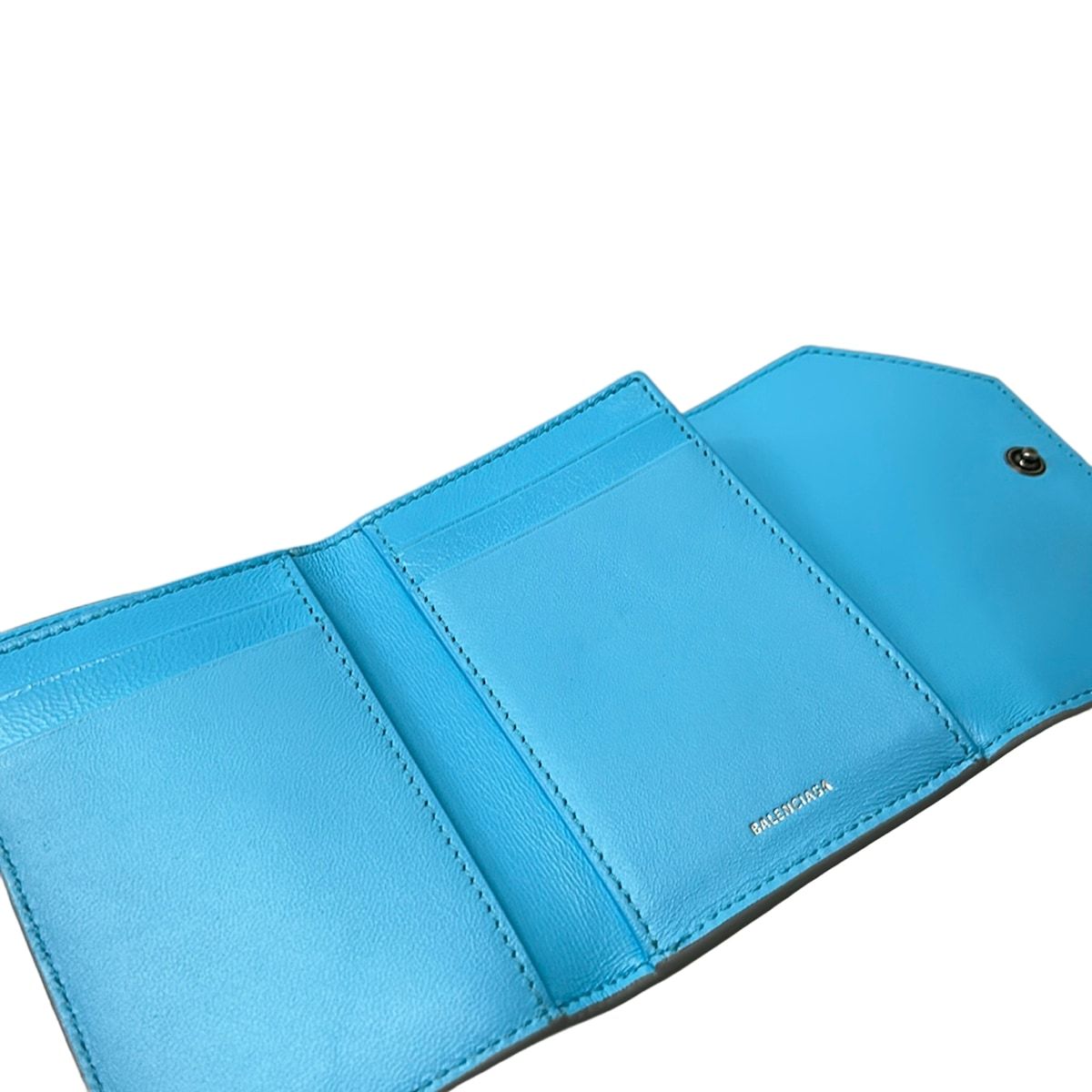 Balenciaga Trifold Wallet Envelope Mini Gray Light Blue Leather — view 3