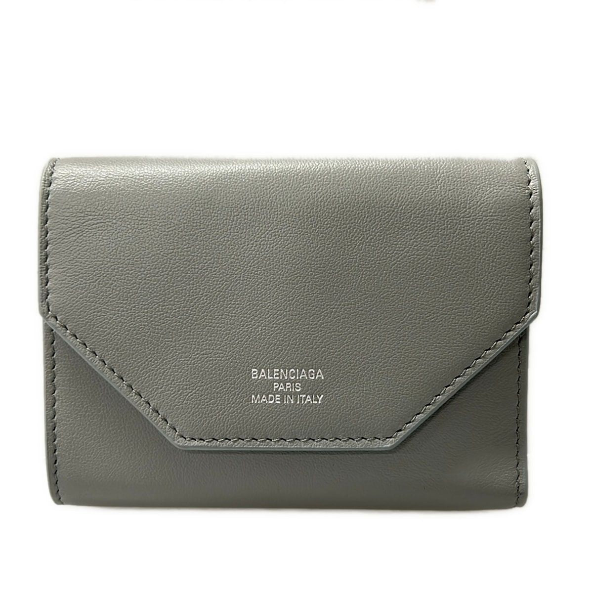 Balenciaga Trifold Wallet Envelope Mini Gray Light Blue Leather