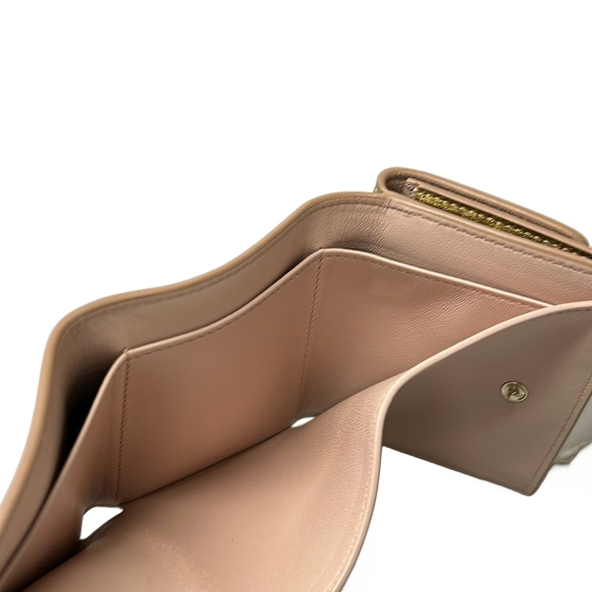 Bvlgari Trifold Wallet Gold Beige Leather — view 6