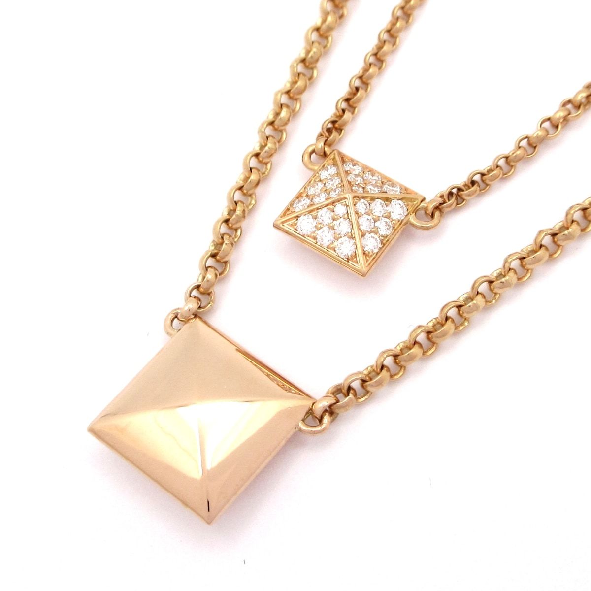 Hermes Necklace Cour de 18k Pink Gold Diamond Double Strand