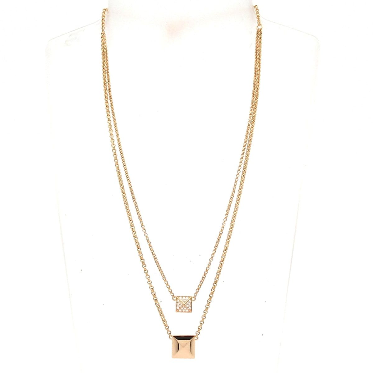 Hermes Necklace Cour de 18k Pink Gold Diamond Double Strand — view 2