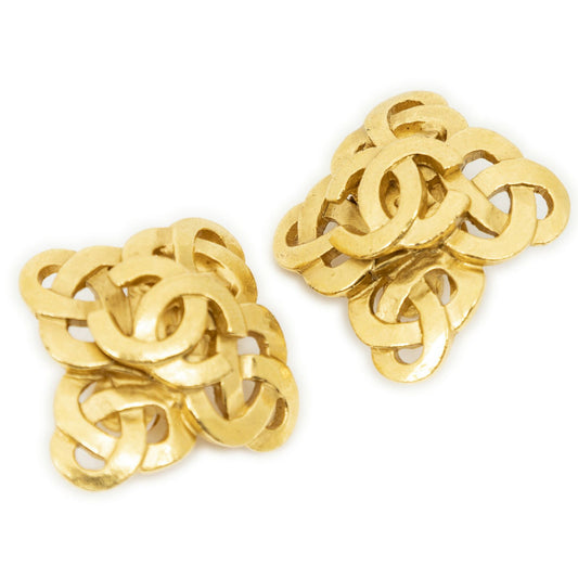 Chanel CC Diamond Clip on Earrings Gold Plated