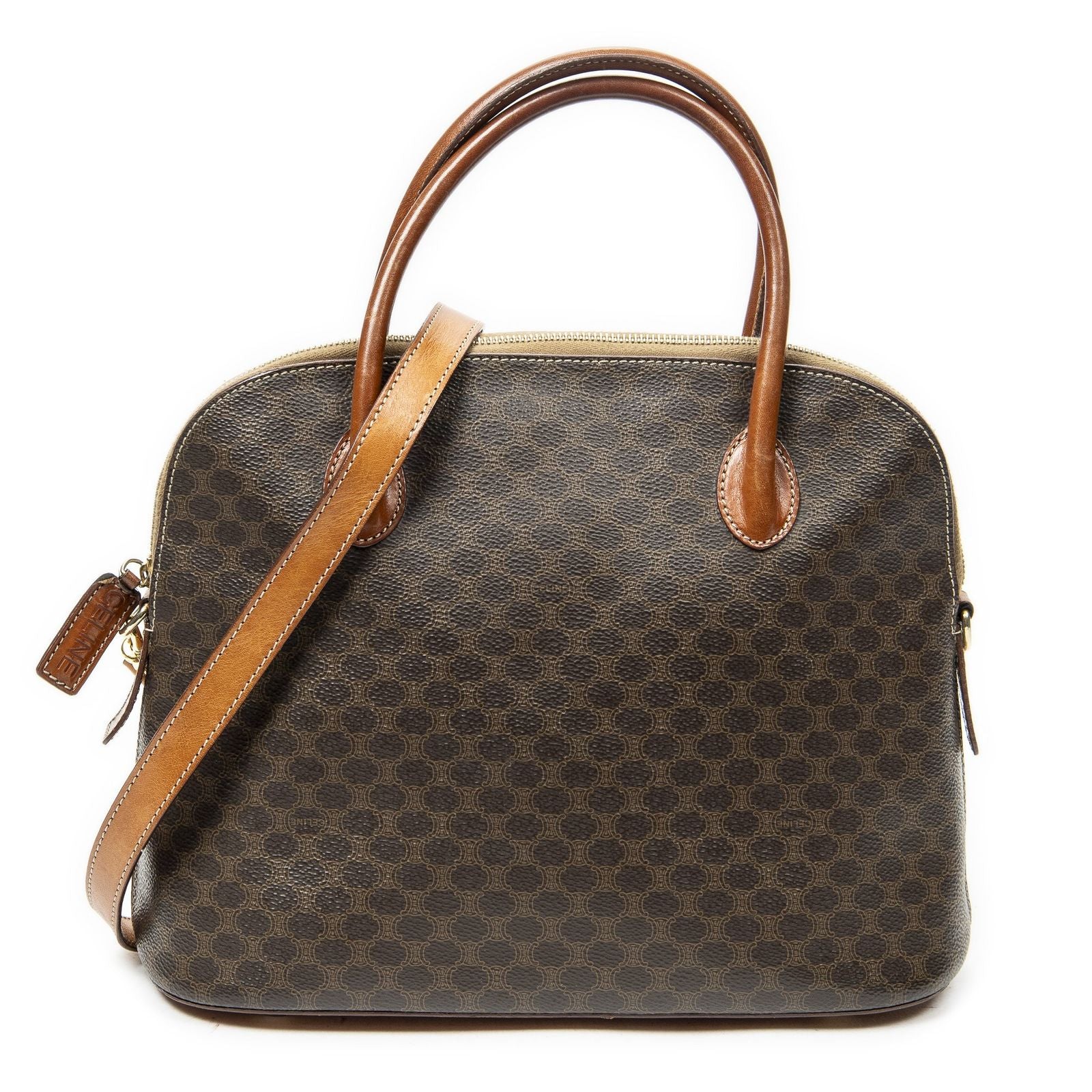 Celine Dome Top Handle Brown Macadam Canvas