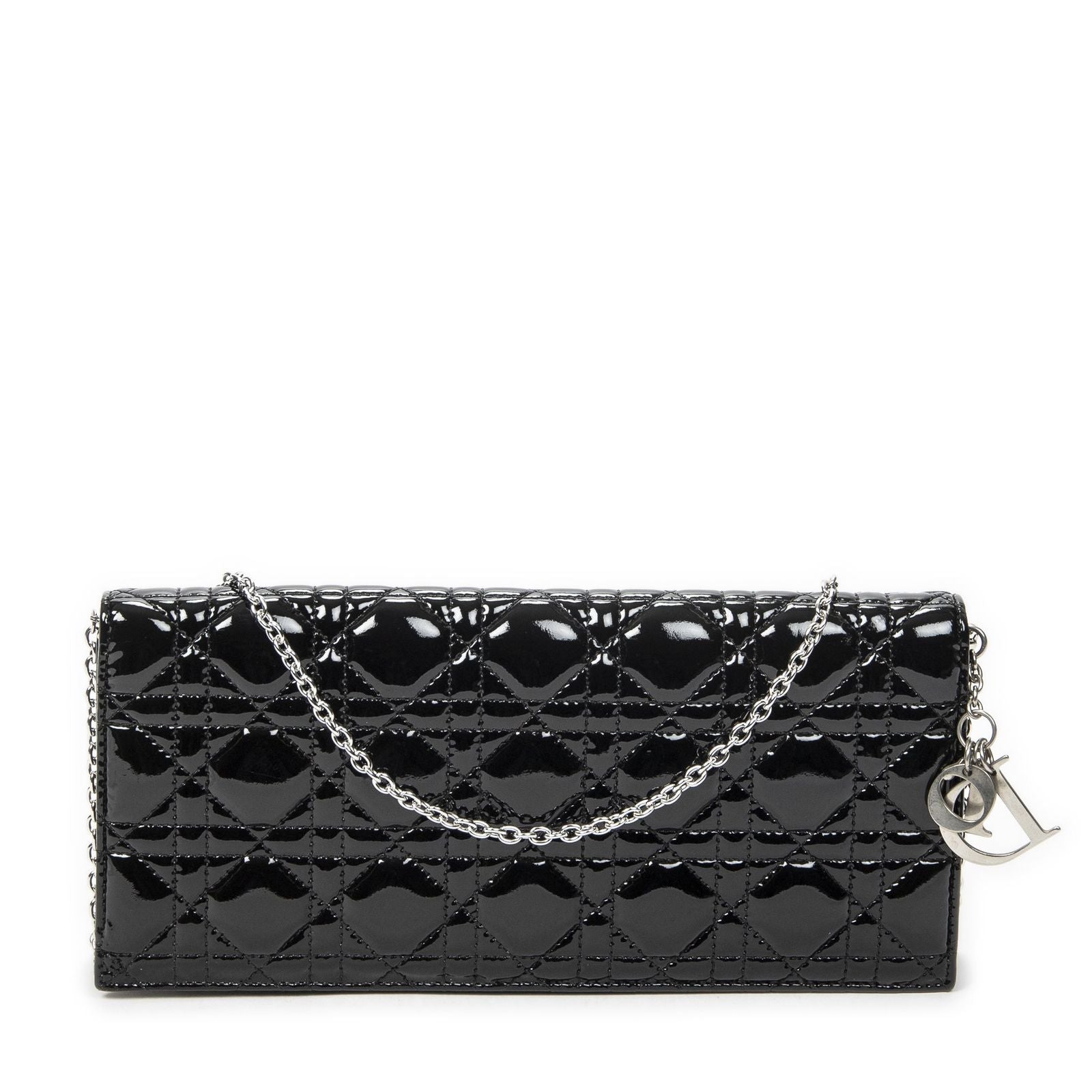 Dior Lady Dior Chain Clutch Black Cannage Patent Leather