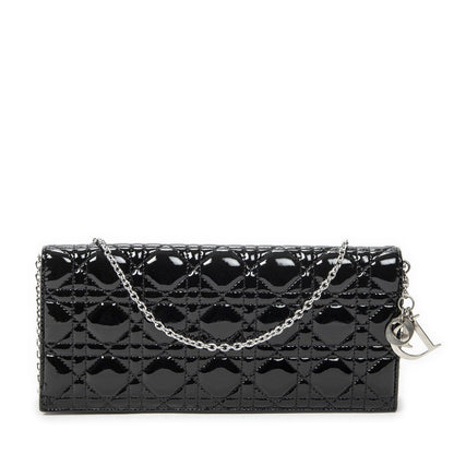 Dior Lady Dior Chain Clutch Black Cannage Patent Leather