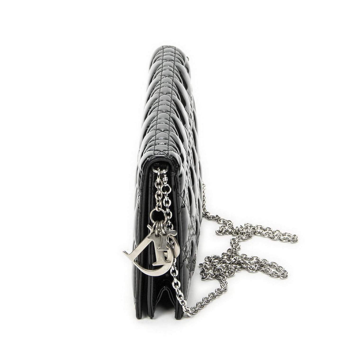 Dior Lady Dior Chain Clutch Black Cannage Patent Leather — view 3