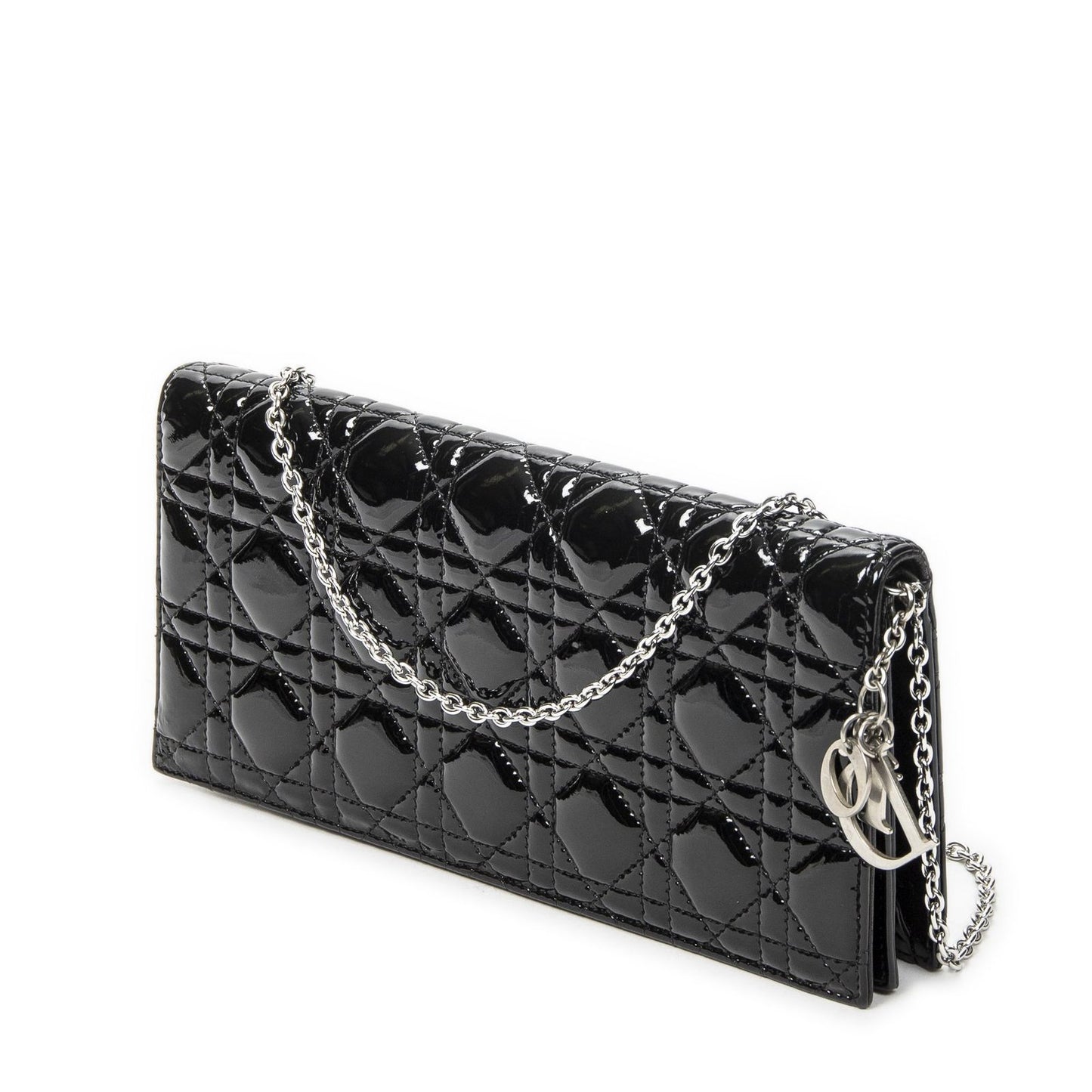 Dior Lady Dior Chain Clutch Black Cannage Patent Leather — view 2