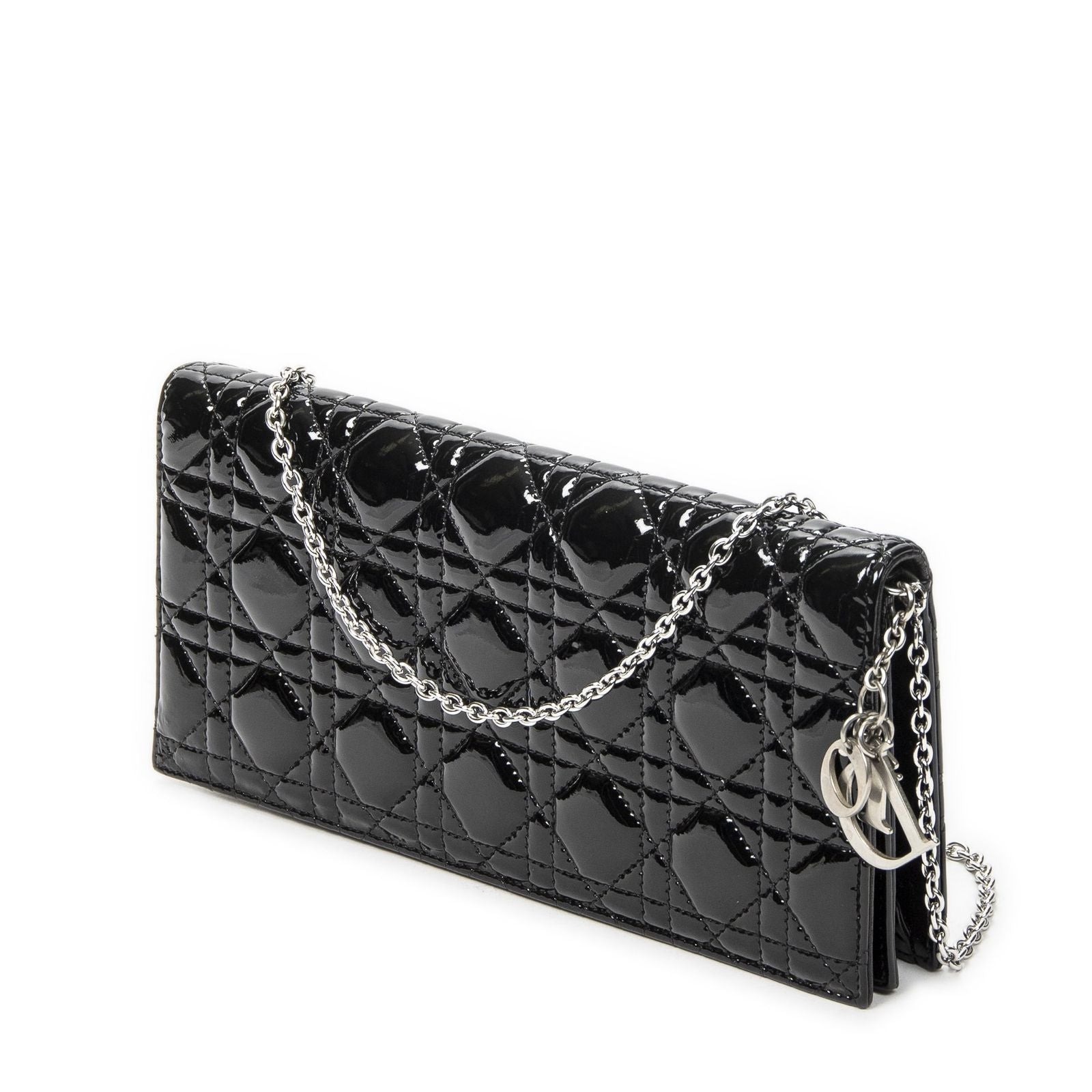 Dior Lady Dior Chain Clutch Black Cannage Patent Leather — view 2