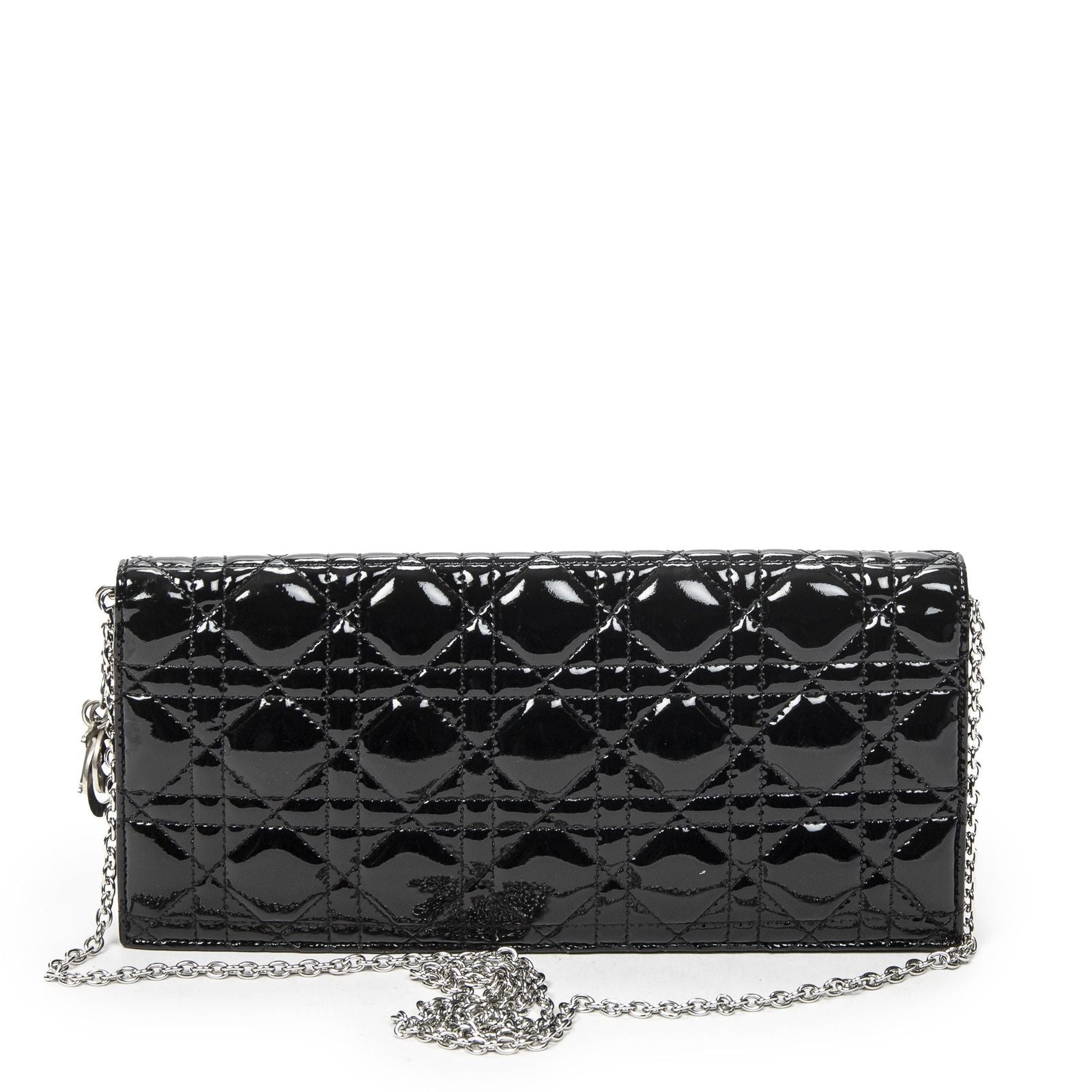 Dior Lady Dior Chain Clutch Black Cannage Patent Leather — view 5