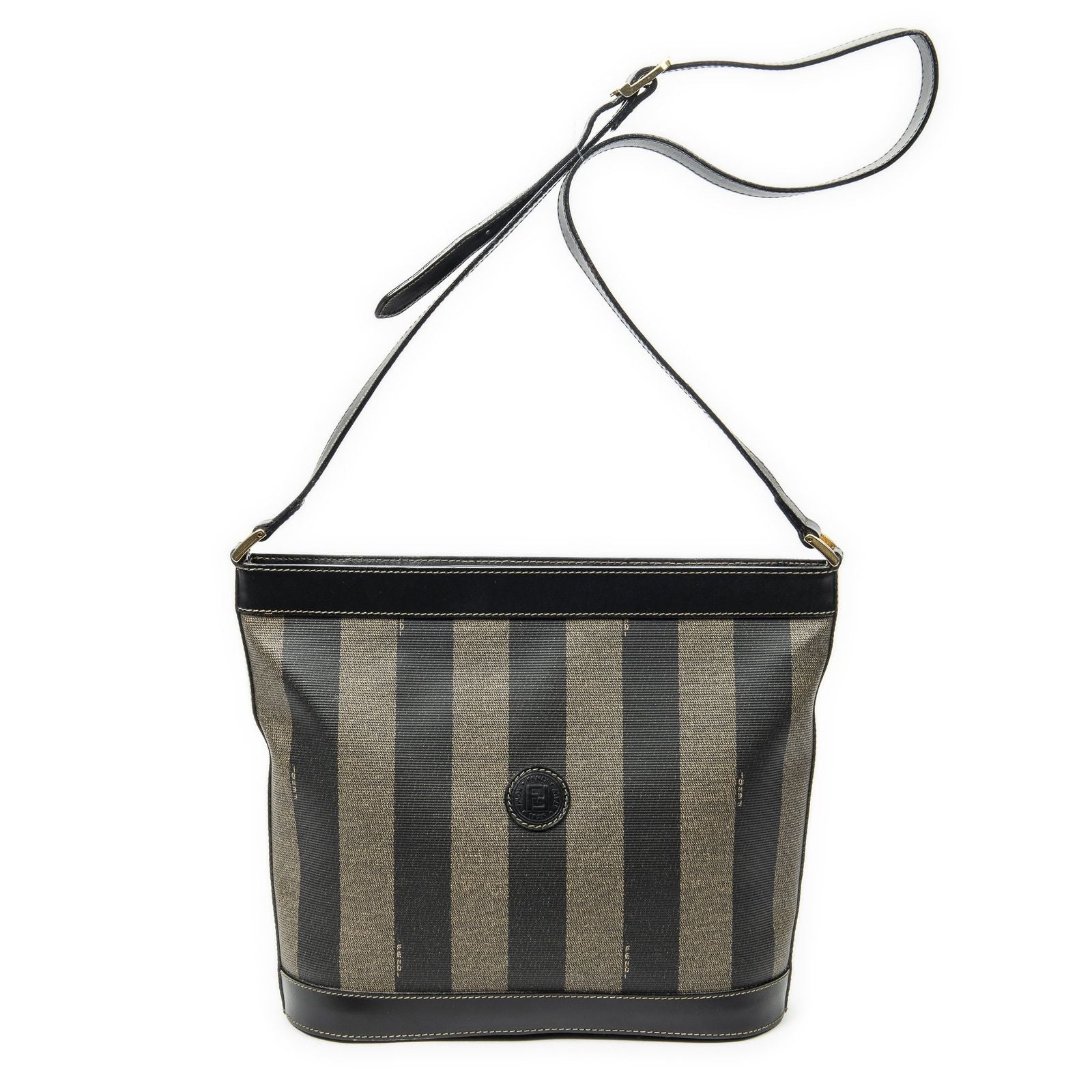 Fendi Bucket Crossbody Brown Black Pecan Stripe Canvas