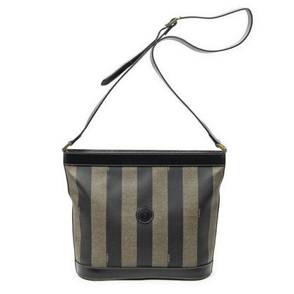 Fendi Bucket Crossbody Brown Black Pecan Stripe Canvas