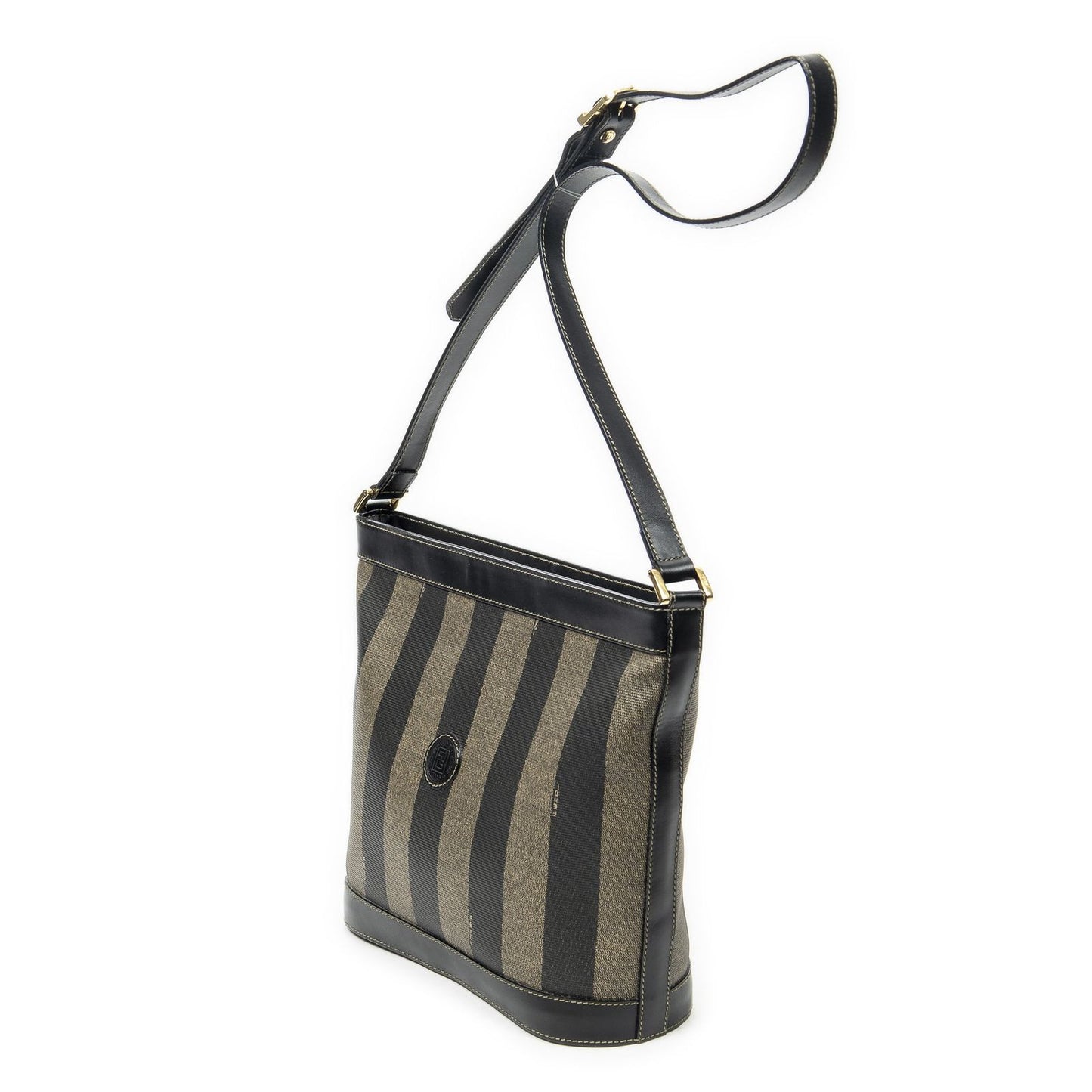 Fendi Bucket Crossbody Brown Black Pecan Stripe Canvas — view 2