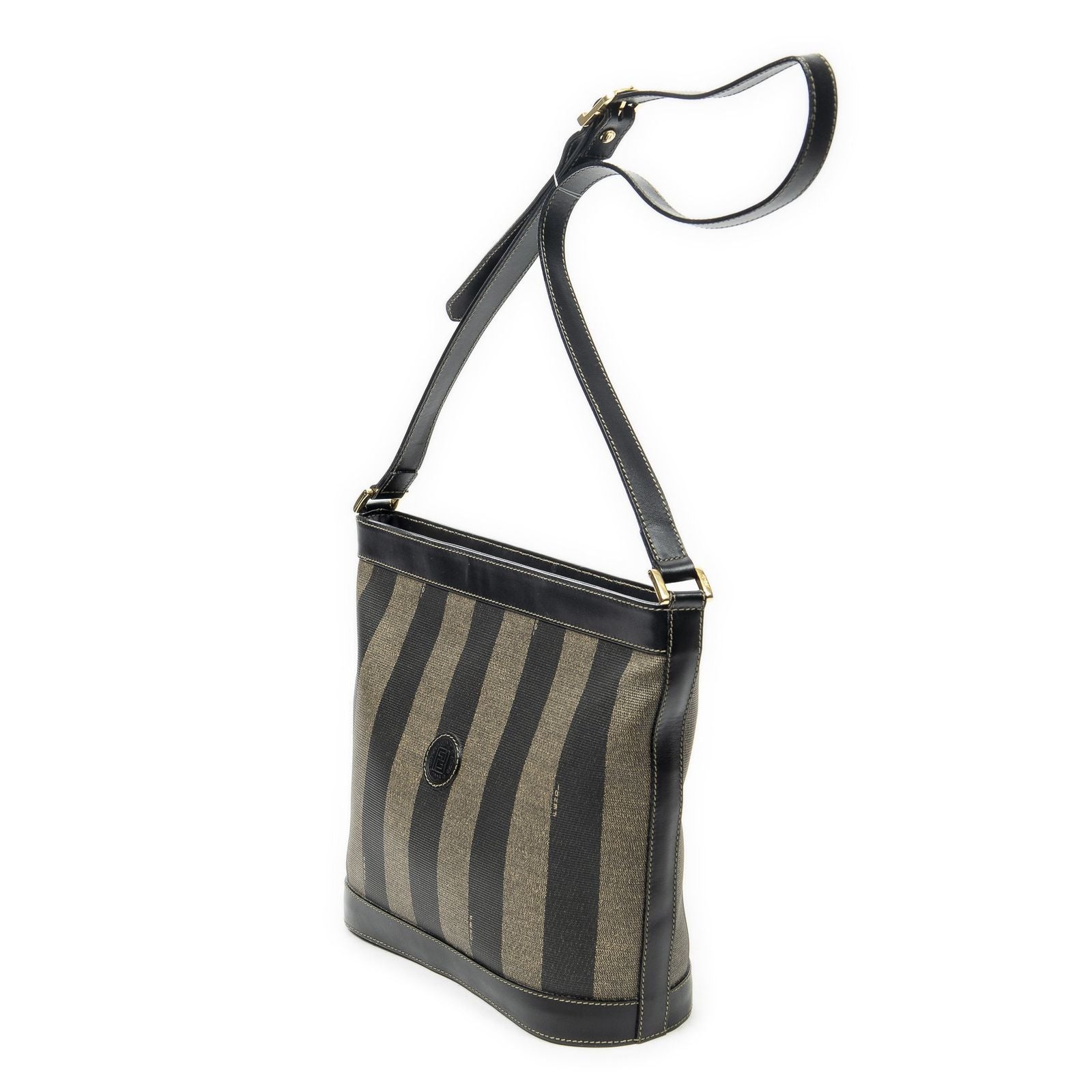 Fendi Bucket Crossbody Brown Black Pecan Stripe Canvas — view 2