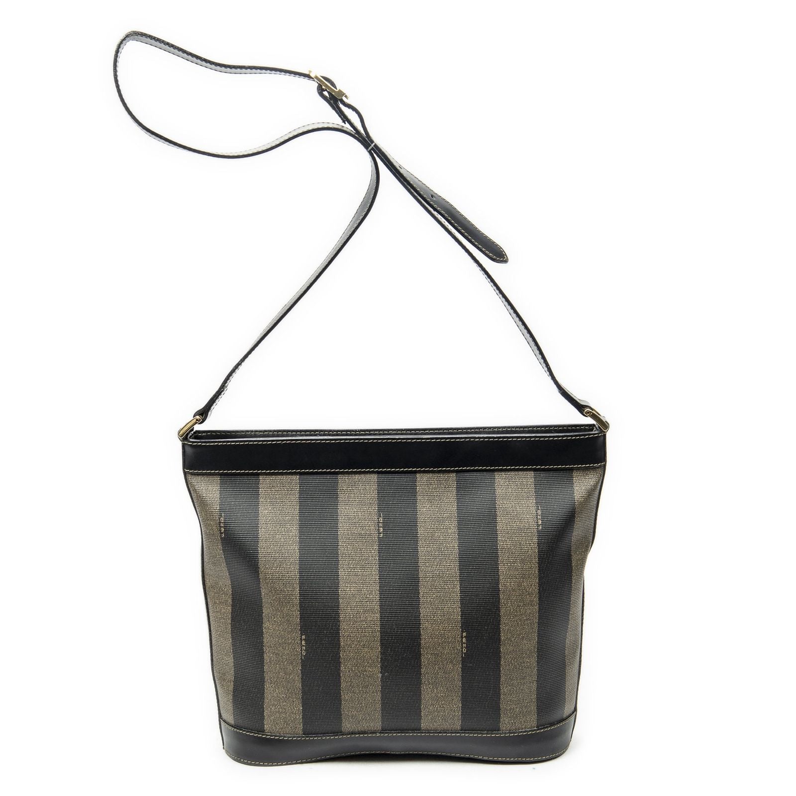 Fendi Bucket Crossbody Brown Black Pecan Stripe Canvas — view 5