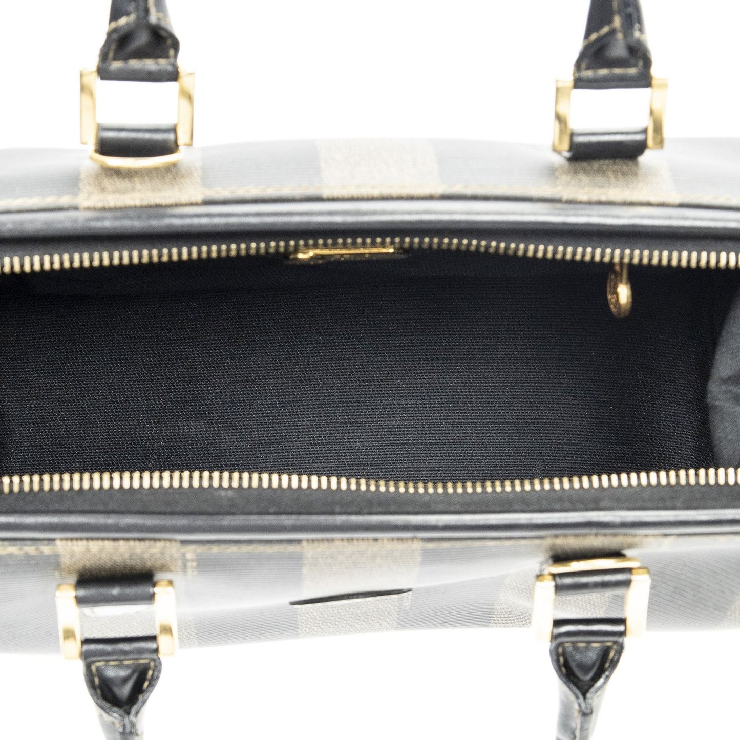 Fendi Frame Boston Brown Black Pecan Stripe Canvas Shoulder — view 9