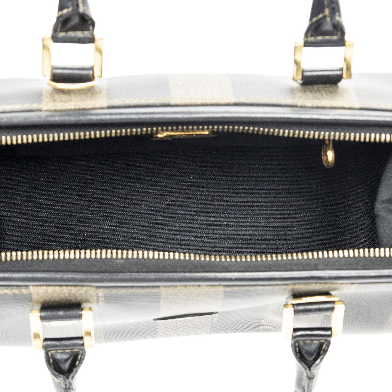 Fendi Frame Boston Brown Black Pecan Stripe Canvas Shoulder — view 9
