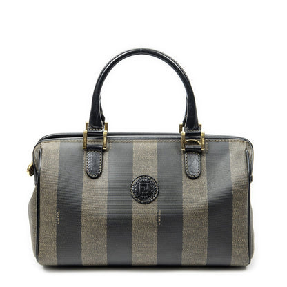 Fendi Frame Boston Brown Black Pecan Stripe Canvas Shoulder